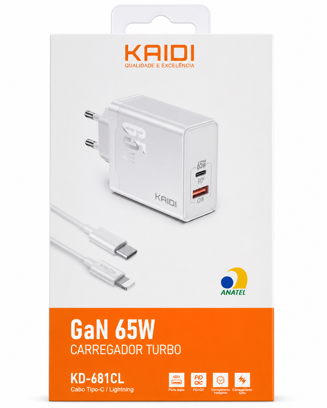 KAIDI KD-681CL - Carregador Turbo GaN 65W