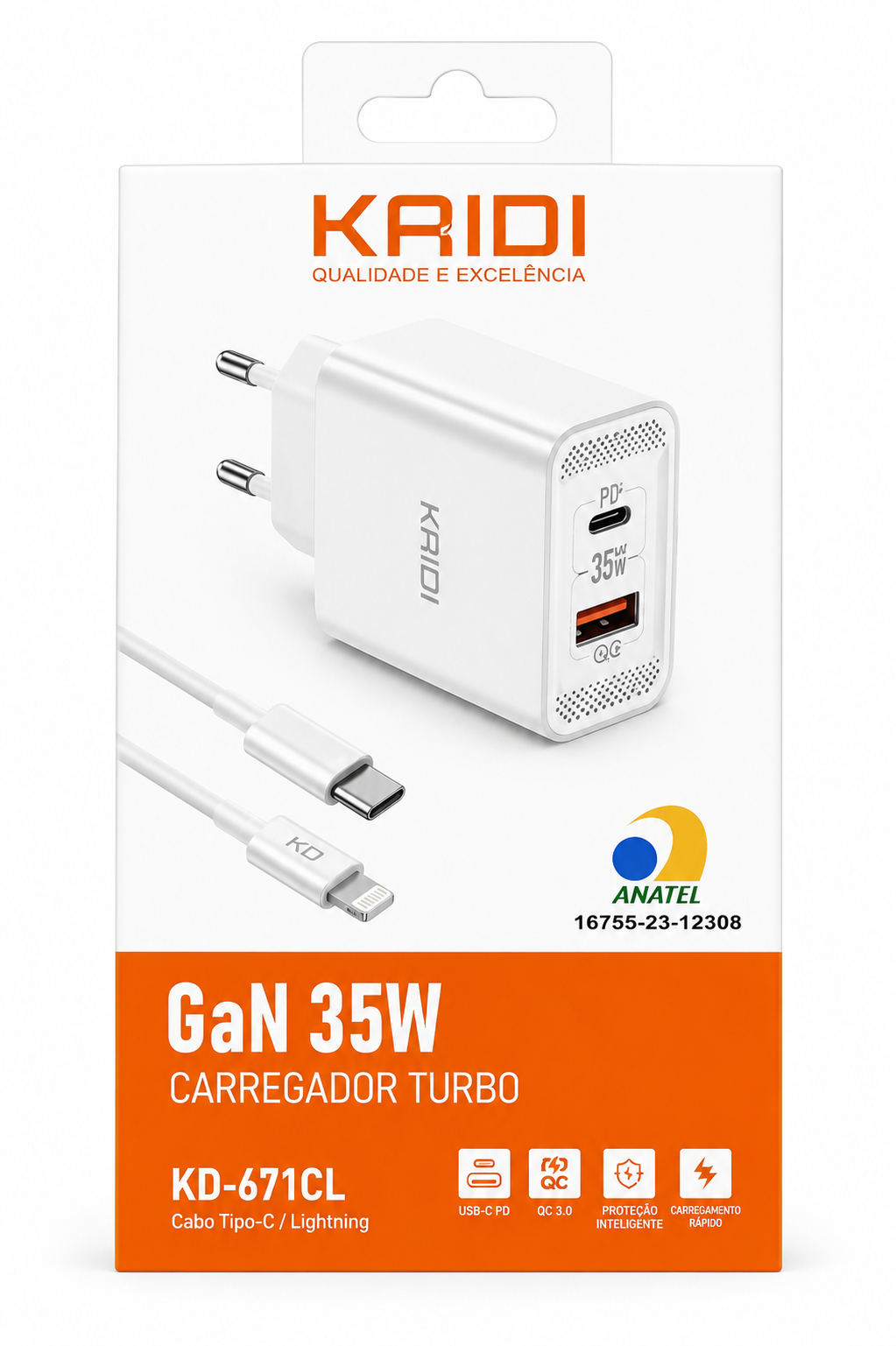 KAIDI KD-671CL - Carregador Turbo GaN 35W
