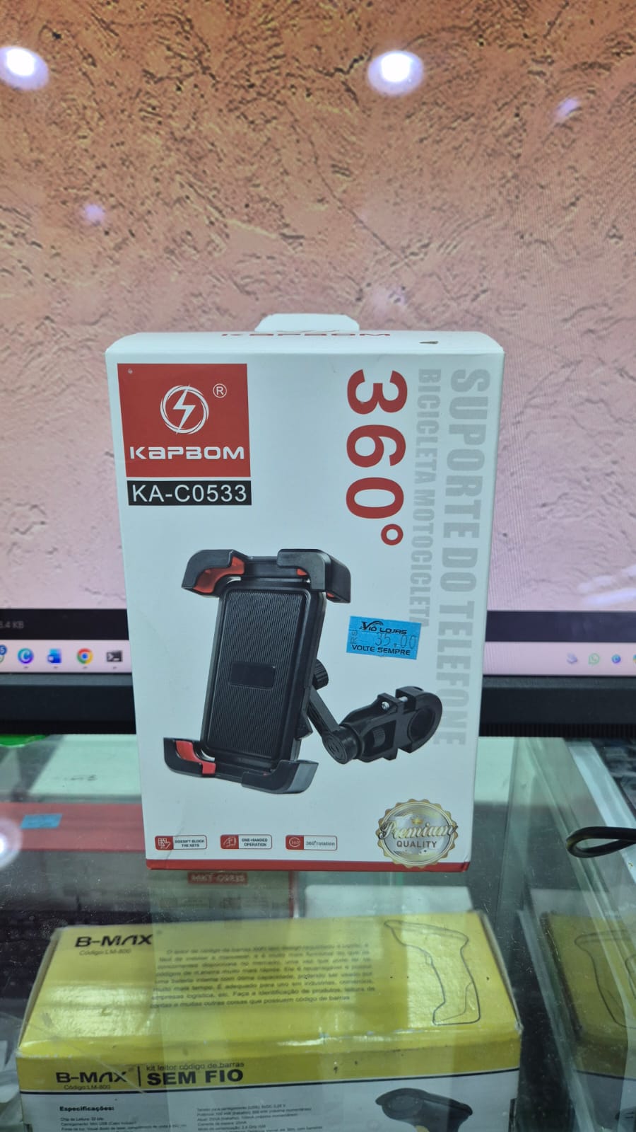 KA-C0533 Suporte Celular para Moto Universal - Fixação Segura e Rotação 360° para GPS e Apps