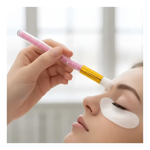Pincel Higienização para Cílios com Glitter Rosa