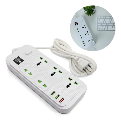 OI-TO111 Régua Extensão Elétrica Bivolt com 5 Tomadas e 3 Portas USB para Carregamento Rápido