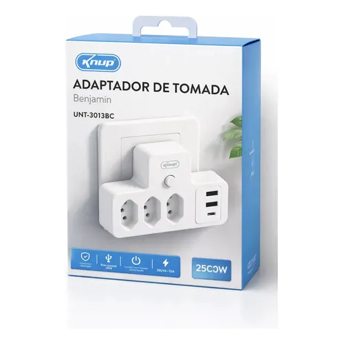 UNT3013BC Adaptador de Tomada Benjamin Canopus Universal 3 Pinos para 2 Pinos - Segurança e Praticidade