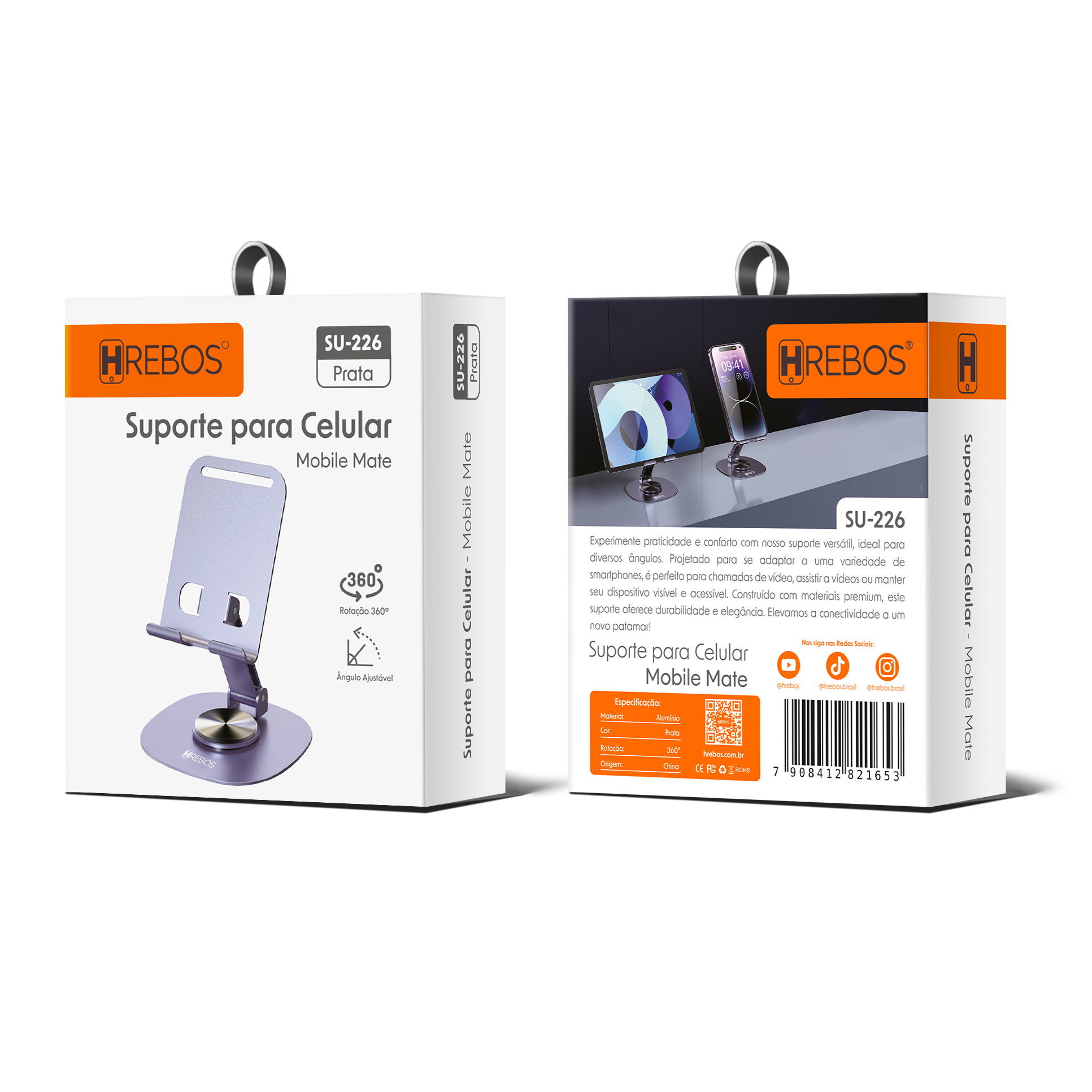 SU-226 Suporte de Mesa Hrebos em Metal com Base Ajustável para Celular e Tablet