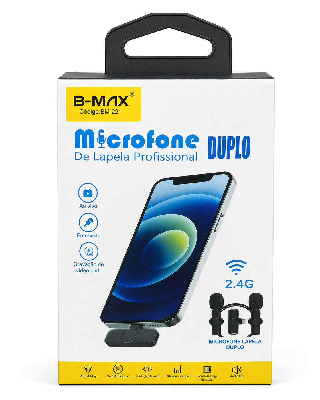 B-Max BM-221 - Microfone de Lapela Sem Fio Duplo