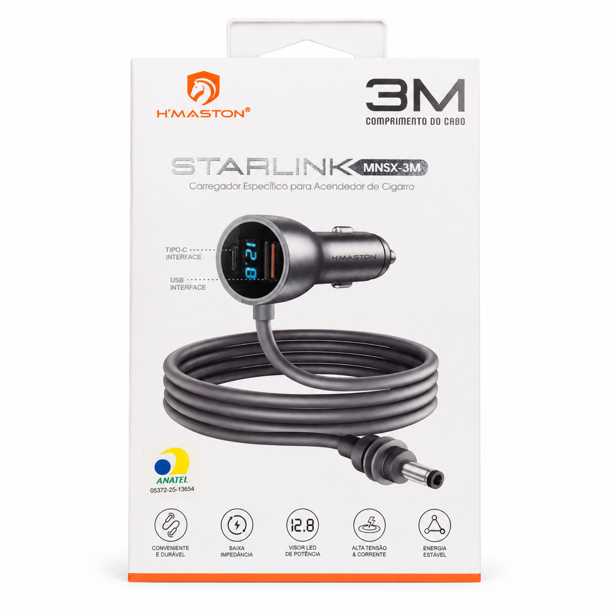 H'Maston MMSX-3M Starlink - Cabo de Alimentação Veicular 3m