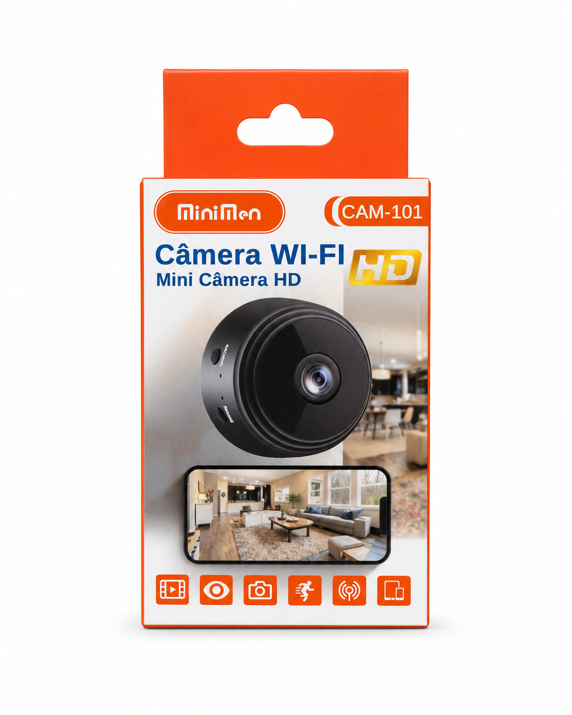 CAM-101 Câmera Wifi Recarregável Minimen 1080p com Suporte - Monitoramento Inteligente Cor Preto