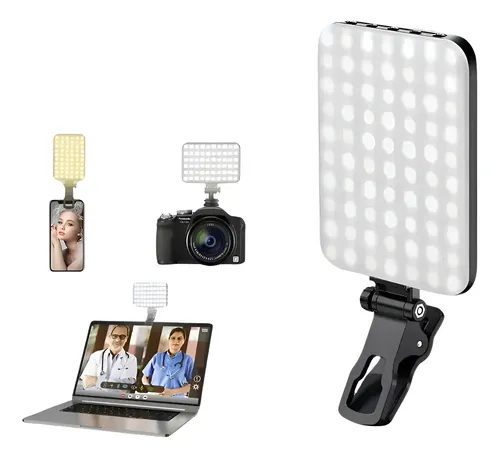 LA-158 Luz LED RGB Colorido Portátil Recarregável com Clipe para Selfie, Smartphone, Laptop e Câmera