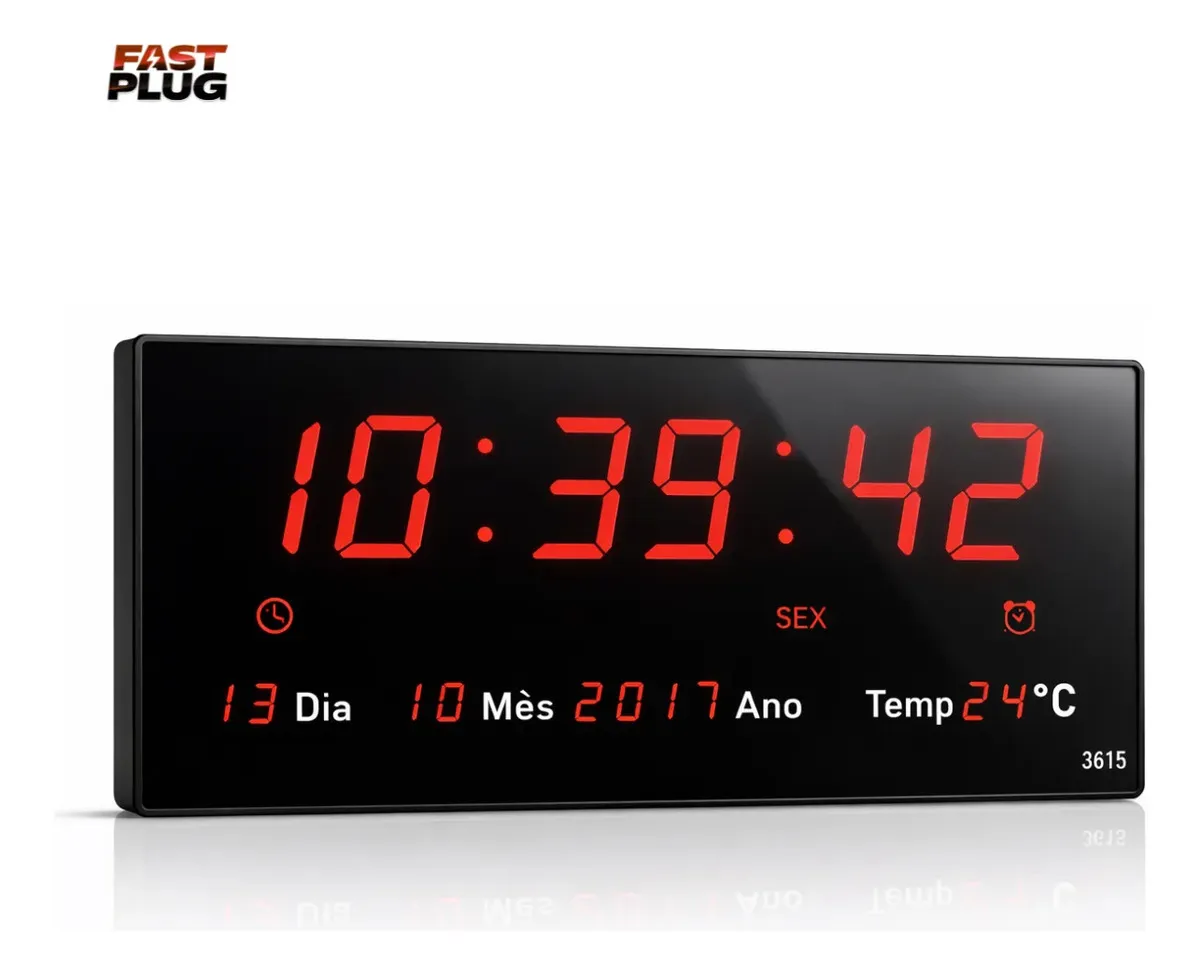 REL-3372 Relógio Digital de Parede LED Grande com Temperatura, Data e Alarme