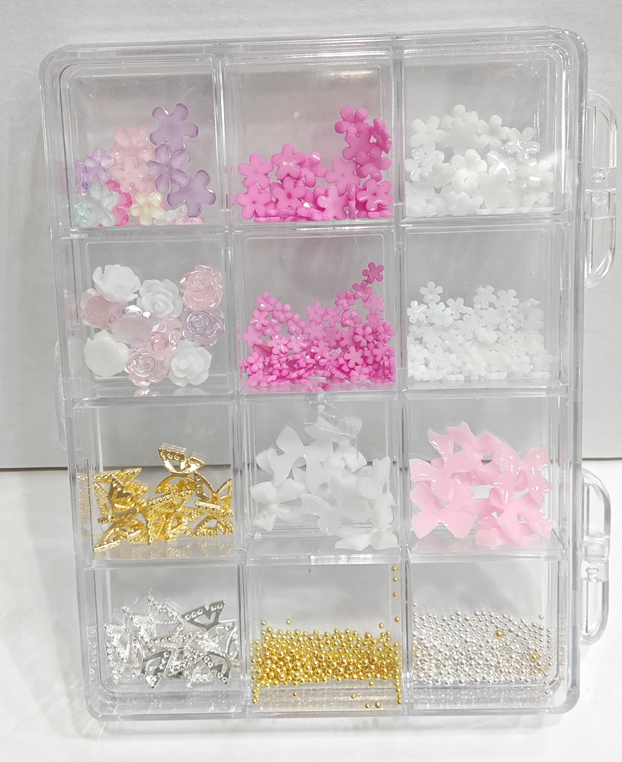 Decoração de unha- flor, laço, borboleta, caviar
