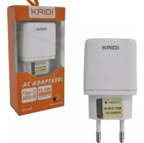 Kaidi KD-669 - Carregador de Parede Tipo-C 20W