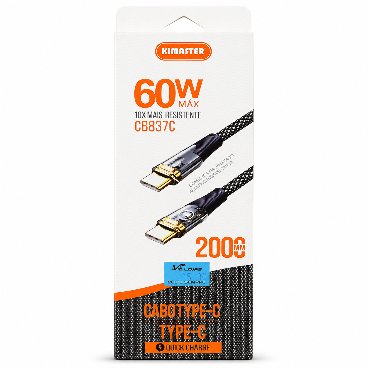 Kimaster CB837C - Cabo Tipo-C para Tipo-C 60W 1m